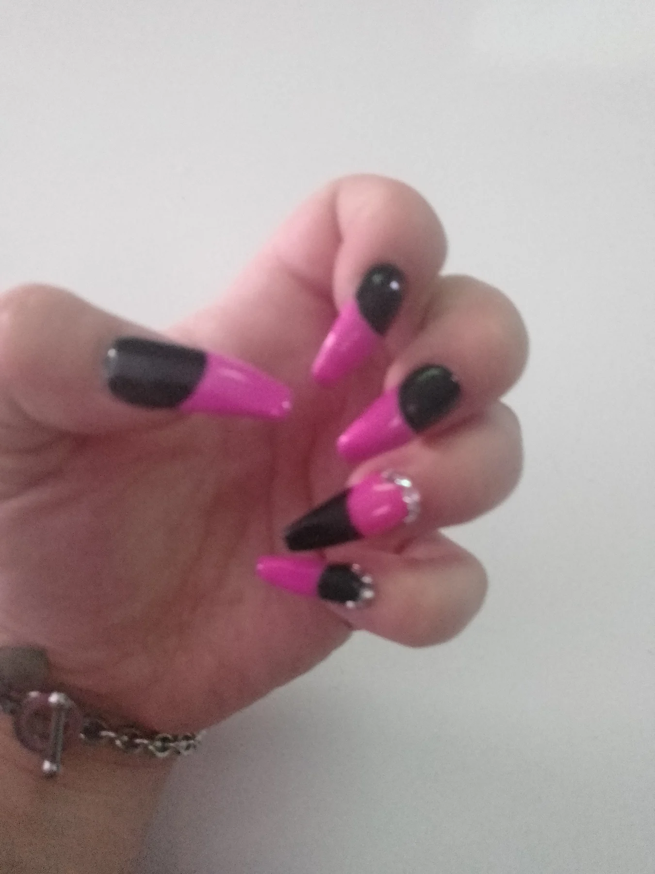 Hot-pink and black long coffin nails